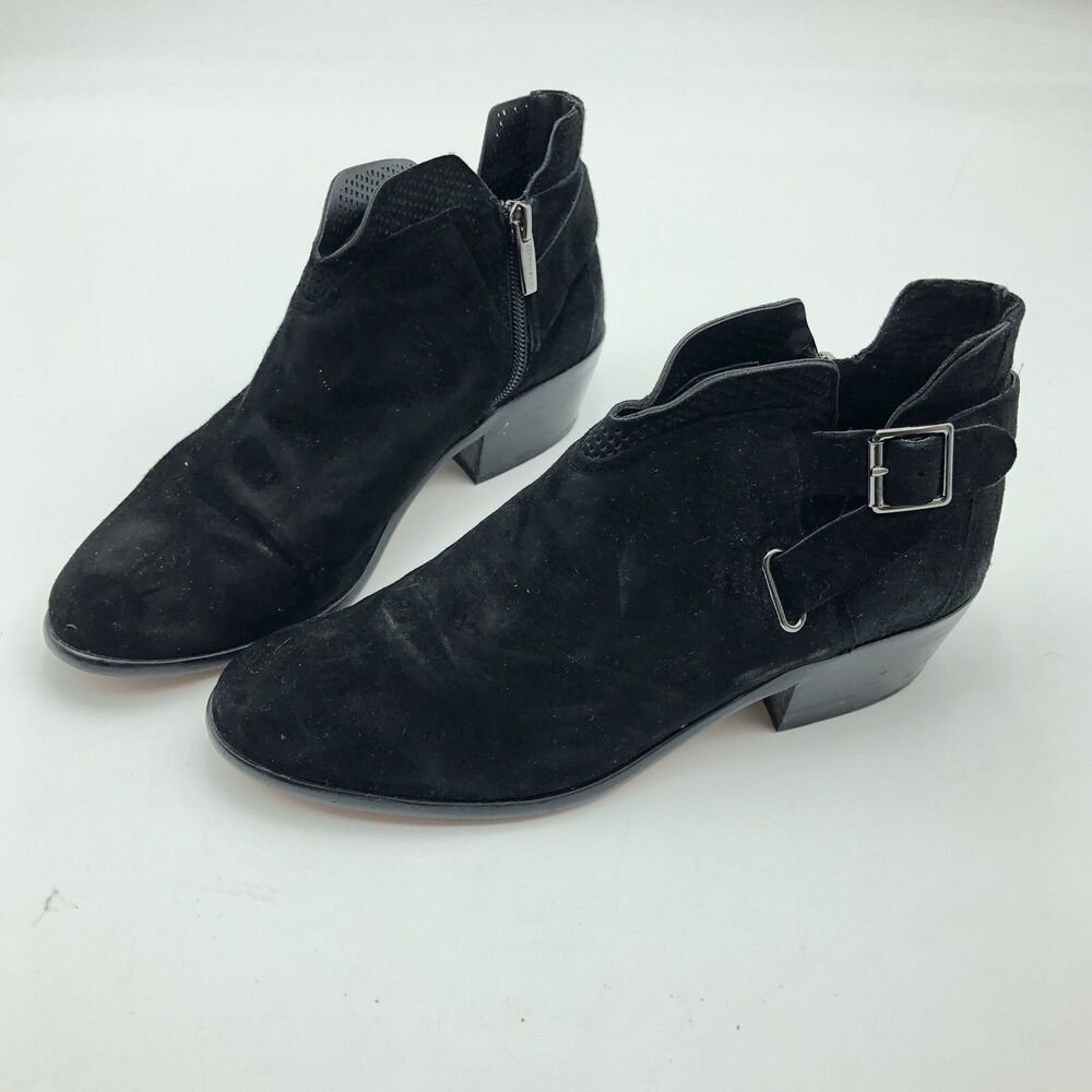 Vince Camuto Black Perforated Suede Panthea Ankle Bootie Buckle Zip 7 M